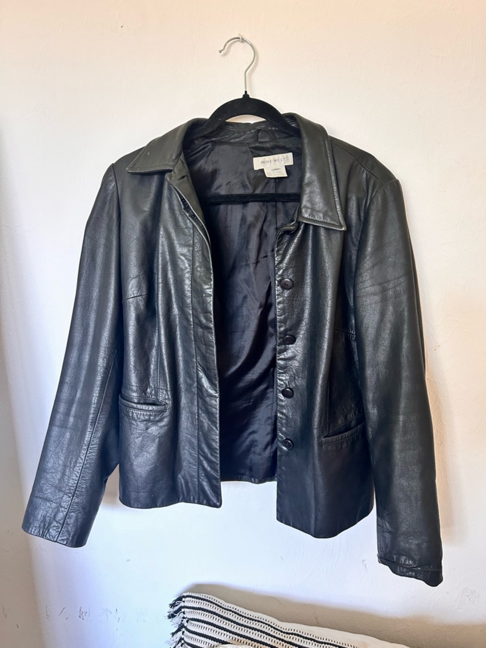 VTG Nine West Black Button-Front Leather Jacket sexy moto ready to go coat